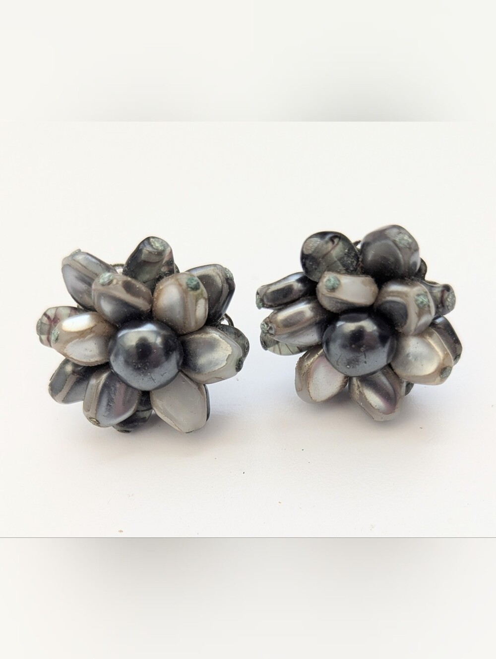 Vintage Faux-Pearl Cluster Flower Clip-On Earrings